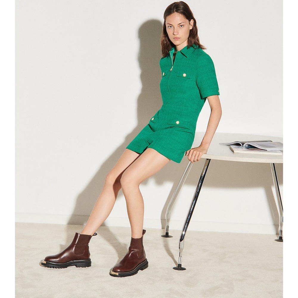 Sandro Jacky Zip Up Tweed Romper